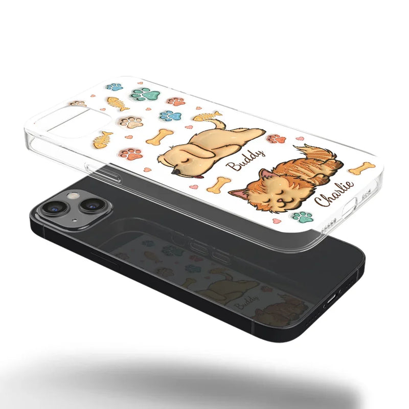 My Pets Are My Happy Place - Dog & Cat Personalized Custom 3D Inflated Effect Printed Clear Phone Case - Gift For Pet Owners, Pet Lovers