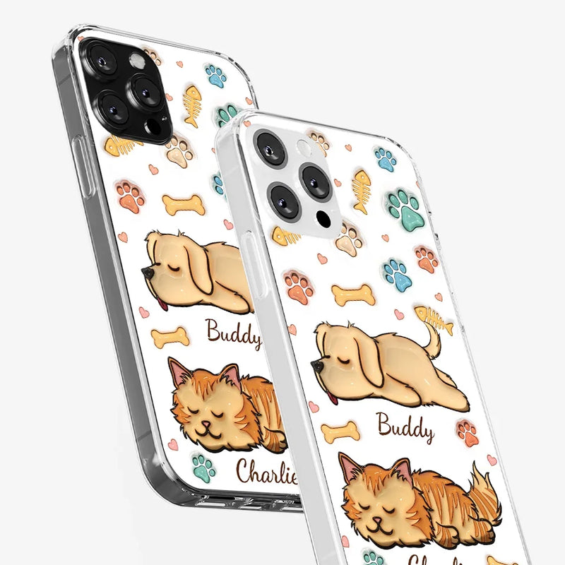 My Pets Are My Happy Place - Dog & Cat Personalized Custom 3D Inflated Effect Printed Clear Phone Case - Gift For Pet Owners, Pet Lovers
