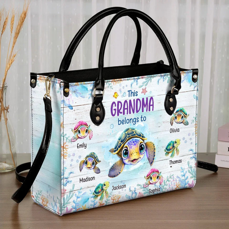 This Grandma Belongs To - Family Personalized Custom Leather Handbag - Gift For Mom, Grandma