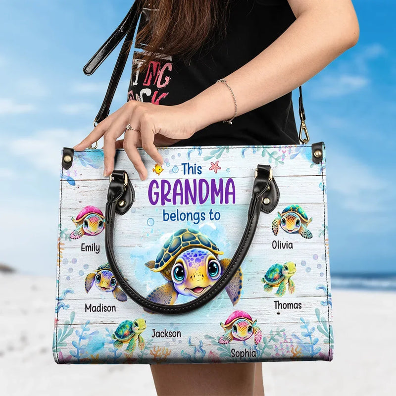This Grandma Belongs To - Family Personalized Custom Leather Handbag - Gift For Mom, Grandma