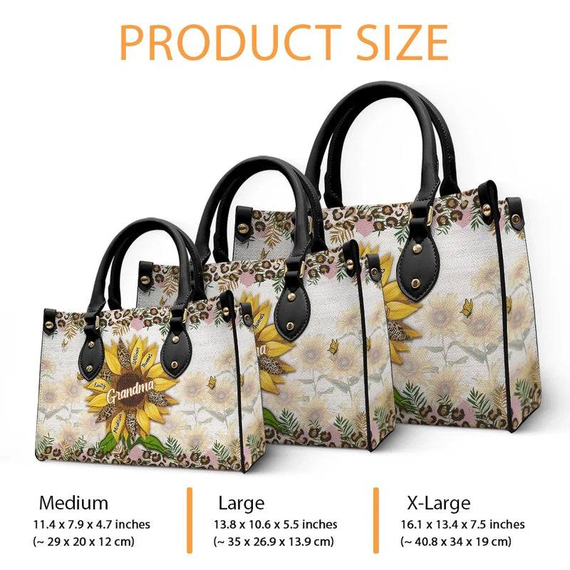 Grandma’s Embrace Is A Sanctuary For Love - Family Personalized Custom Leather Handbag - Gift For Mom, Grandma