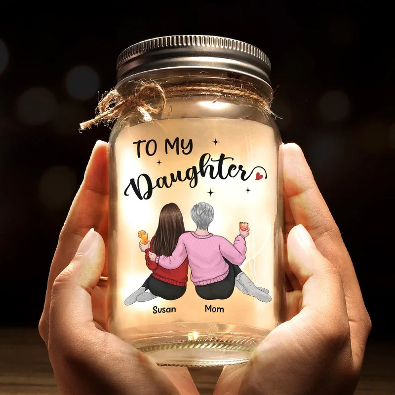 Mother And Daughter, Linked For Life - Family Personalized Custom Mason Jar Light - Gift For Mom, Daughter