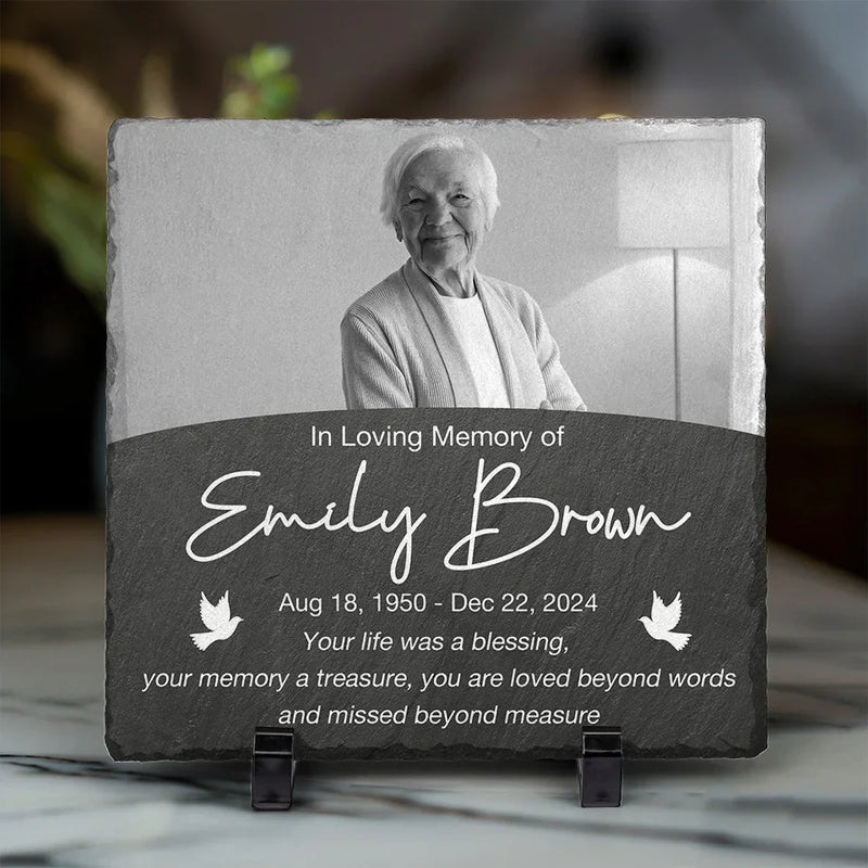 Custom Photo In Remembrance Of A Life Of Grace - Memorial Personalized Custom Square Shaped Memorial Stone - Sympathy Gift For Family Members