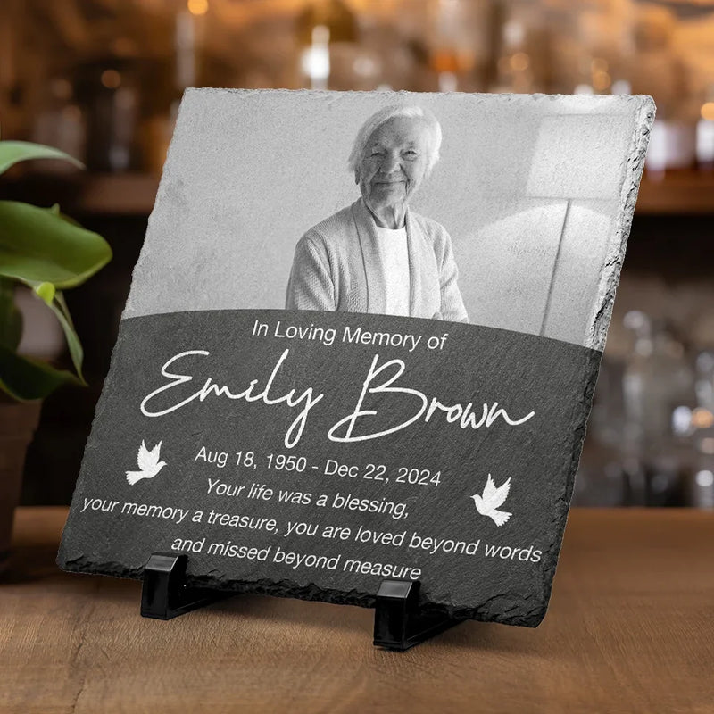 Custom Photo In Remembrance Of A Life Of Grace - Memorial Personalized Custom Square Shaped Memorial Stone - Sympathy Gift For Family Members