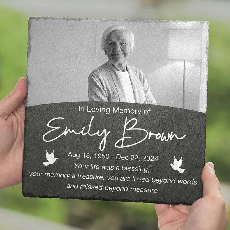Custom Photo In Remembrance Of A Life Of Grace - Memorial Personalized Custom Square Shaped Memorial Stone - Sympathy Gift For Family Members