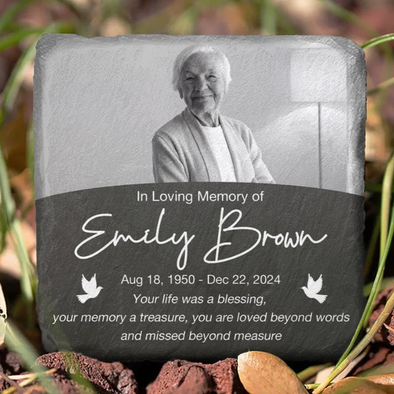 Custom Photo In Remembrance Of A Life Of Grace - Memorial Personalized Custom Square Shaped Memorial Stone - Sympathy Gift For Family Members