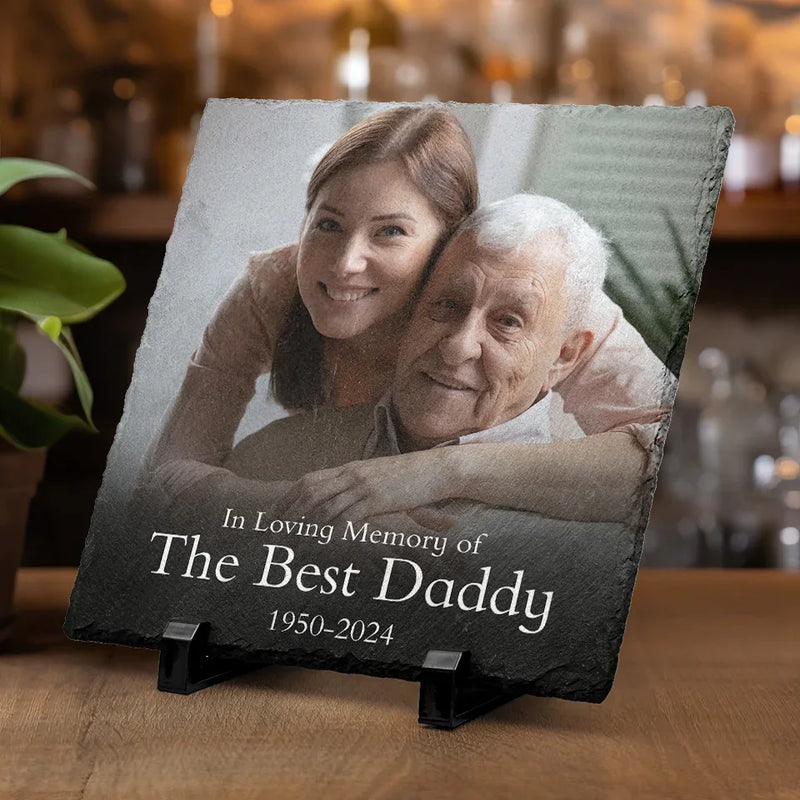 Custom Photo In Loving Memory Of The Best Daddy - Memorial Personalized Custom Square Shaped Memorial Stone - Sympathy Gift For Family Members