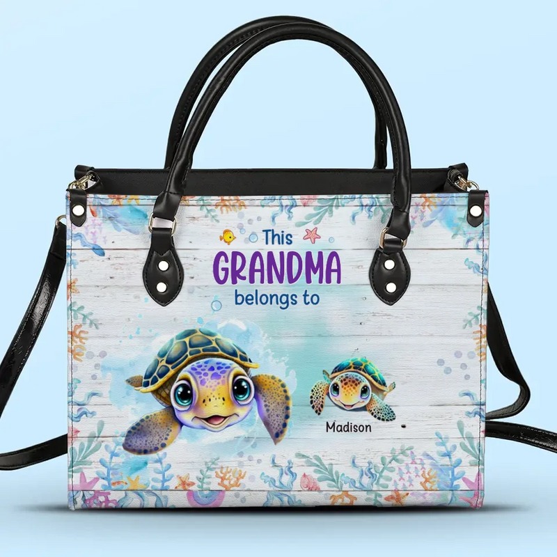 This Grandma Belongs To - Family Personalized Custom Leather Handbag - Gift For Mom, Grandma