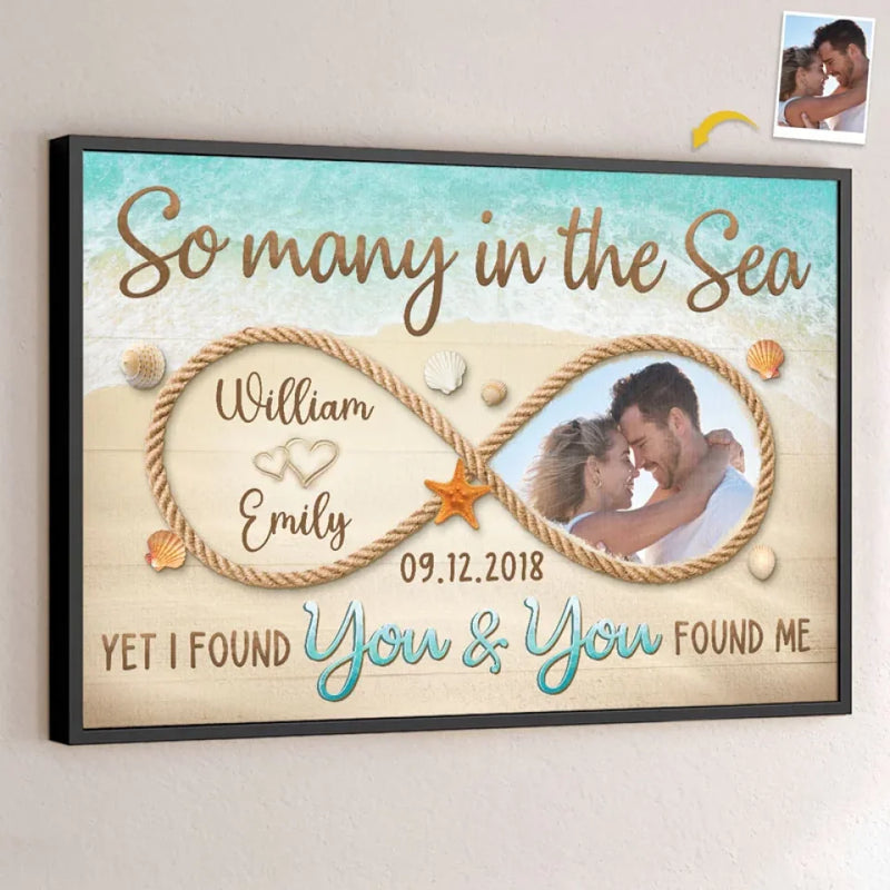 Custom Photo So Many In The Sea Yet I Found You - Couple Personalized Custom Horizontal Poster - Gift For Husband Wife, Anniversary