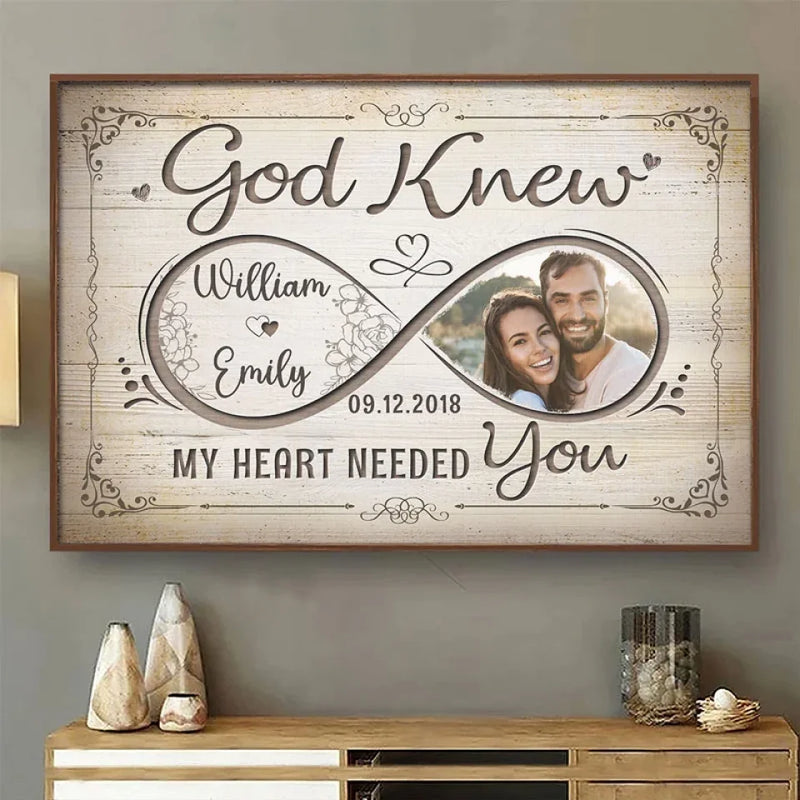 Custom Photo God Knew My Heart Needed You - Couple Personalized Custom Horizontal Poster - Gift For Husband Wife, Anniversary
