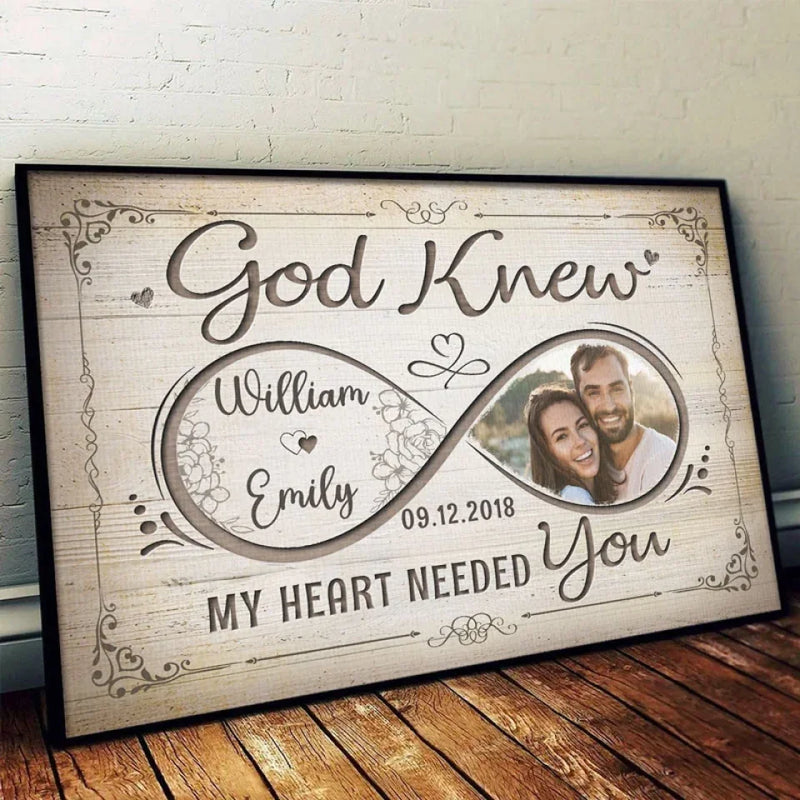 Custom Photo God Knew My Heart Needed You - Couple Personalized Custom Horizontal Poster - Gift For Husband Wife, Anniversary