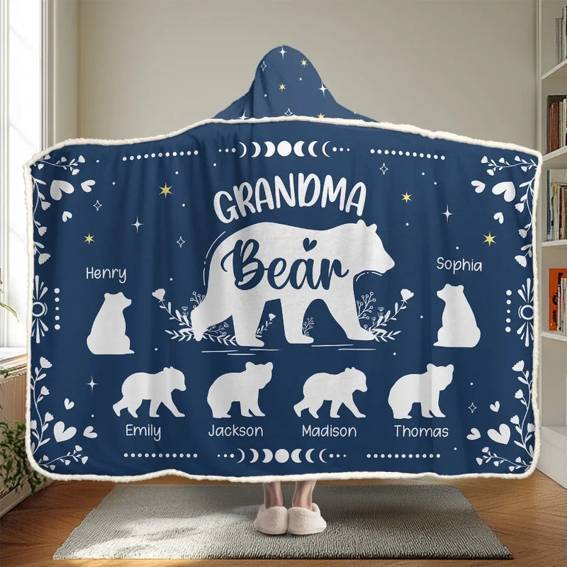 A Grandma’s Love Is A Bear Hug For The Soul - Family Personalized Custom Snuggle Blanket, Hoodie Blanket - Gift For Mom, Grandma