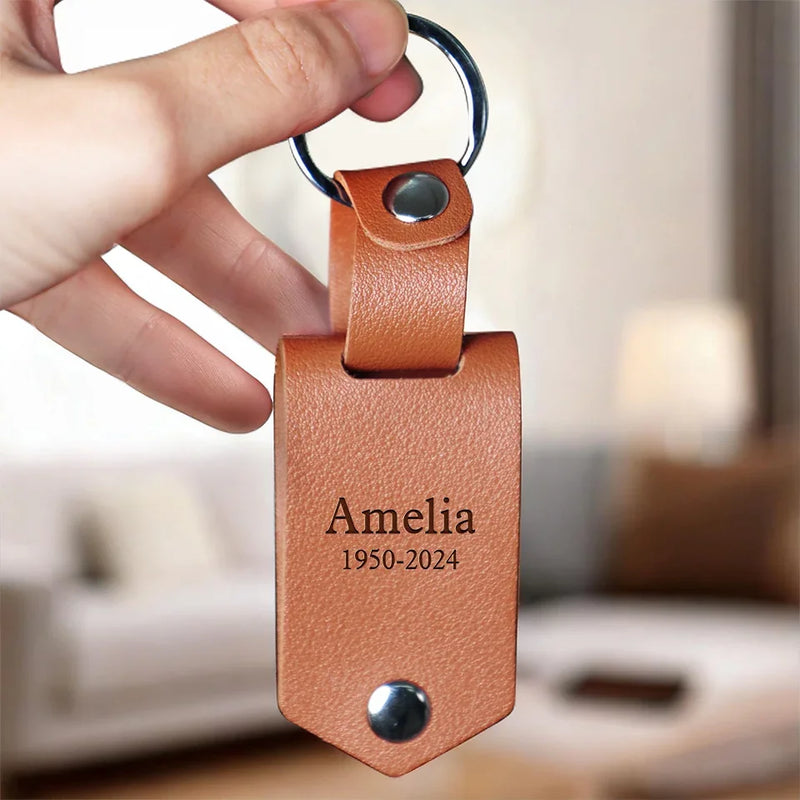 Custom Photo A Big Piece Of My Heart Lives In Heaven - Memorial Personalized Custom Engraved Leather Keychain - Sympathy Gift For Family Members