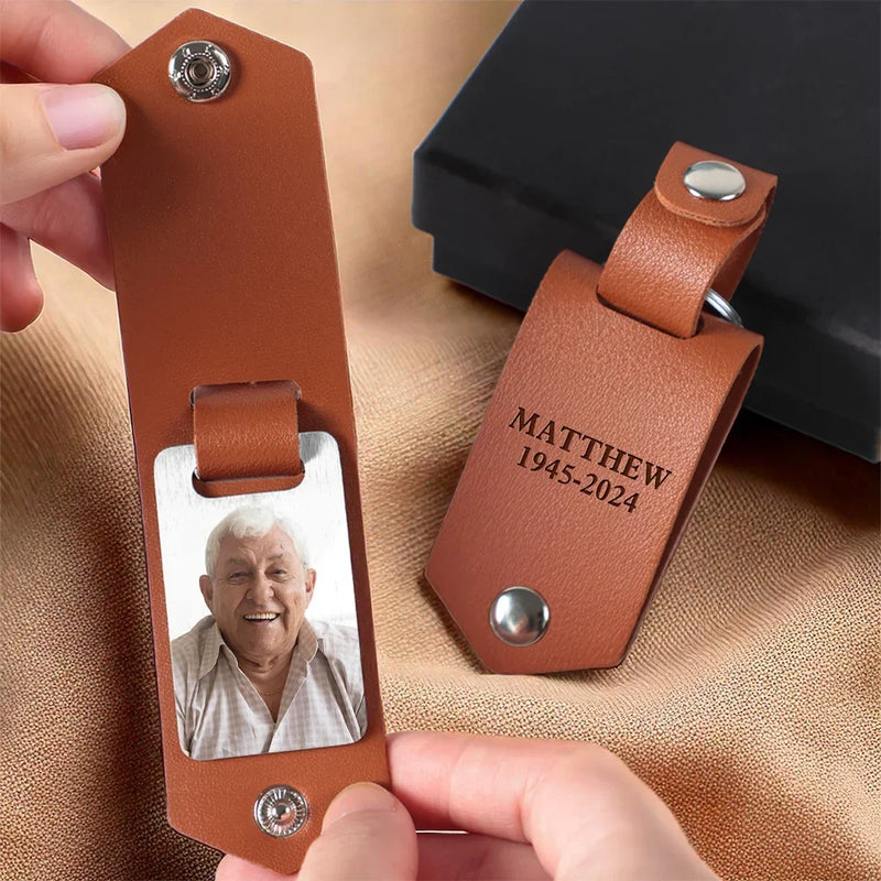 Custom Photo My Mind Still Talks To You - Memorial Personalized Custom Engraved Leather Keychain - Sympathy Gift For Family Members