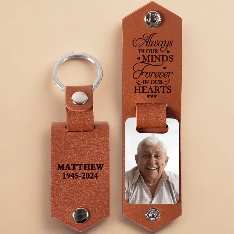 Custom Photo My Mind Still Talks To You - Memorial Personalized Custom Engraved Leather Keychain - Sympathy Gift For Family Members
