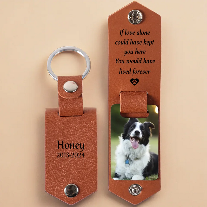 Custom Photo Friends Live Forever In The Memories We Keep - Memorial Personalized Custom Engraved Leather Keychain - Sympathy Gift For Pet Owners, Pet Lovers