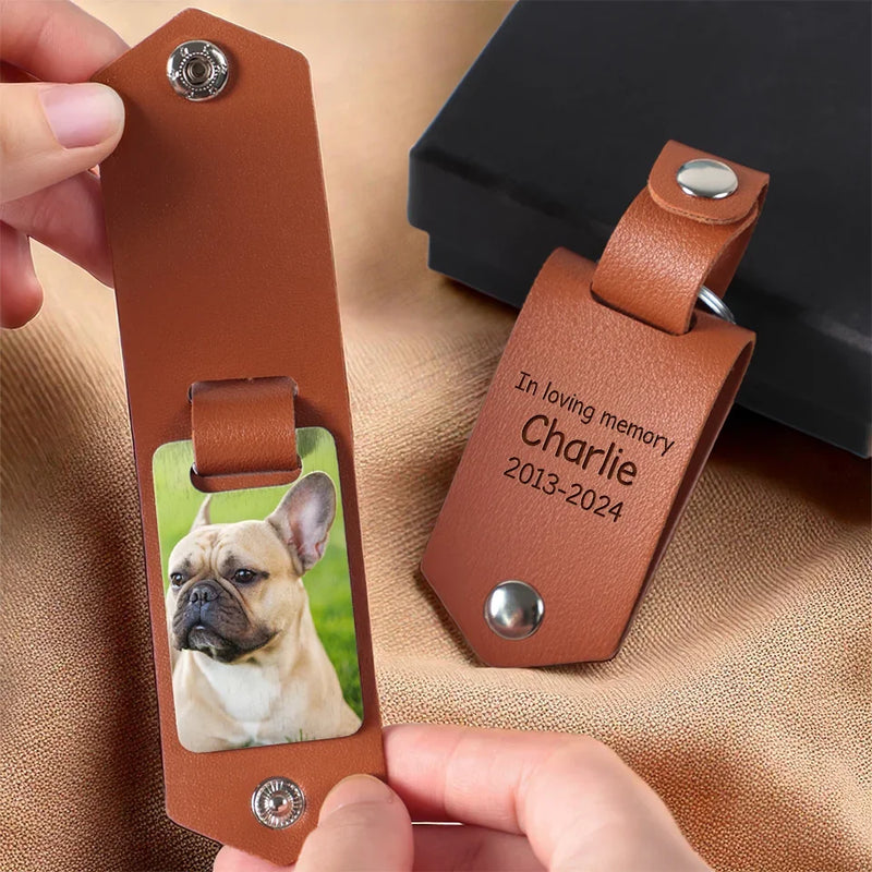 Custom Photo If Love Alone Could Have Saved You - Memorial Personalized Custom Engraved Leather Keychain - Sympathy Gift For Pet Owners, Pet Lovers