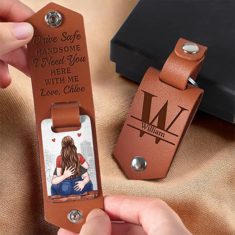 Every Day Is Better With You By My Side - Couple Personalized Custom Engraved Leather Keychain - Gift For Husband Wife, Anniversary
