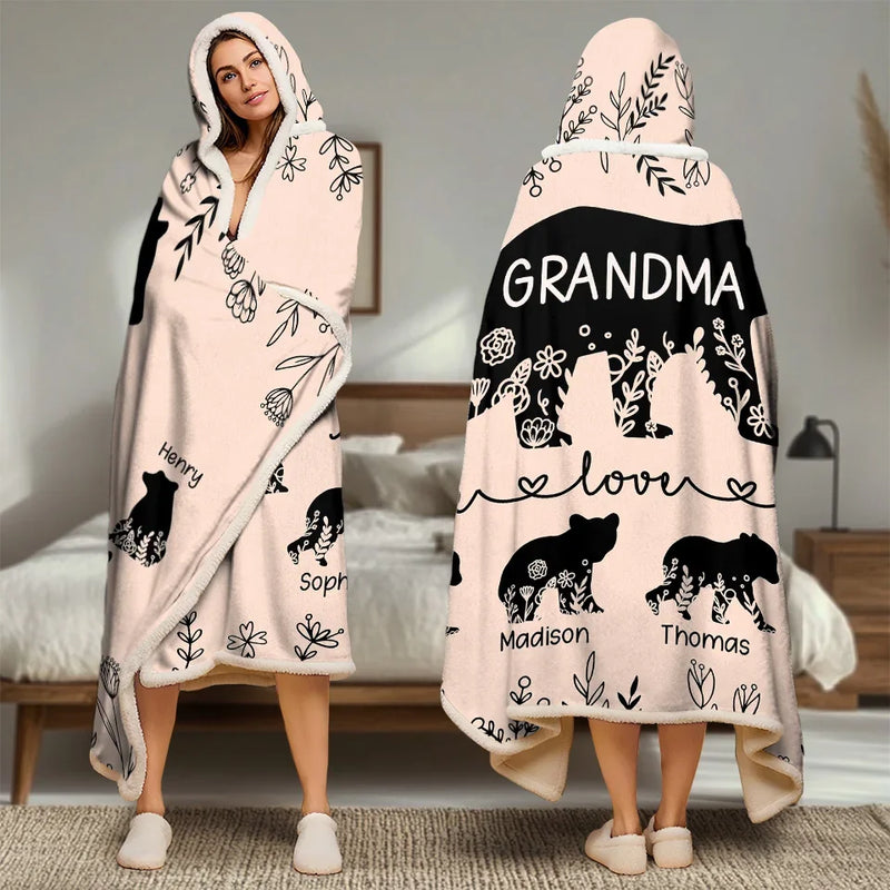 Love Grows Best In Family Gardens - Family Personalized Custom Snuggle Blanket, Hoodie Blanket - Gift For Mom, Grandma