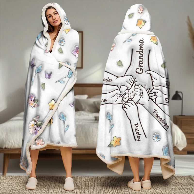 Let's Hold Hands And Brave This World Together - Family Personalized Custom 3D Inflated Effect Printed Snuggle Blanket, Hoodie Blanket - Gift For Family Members