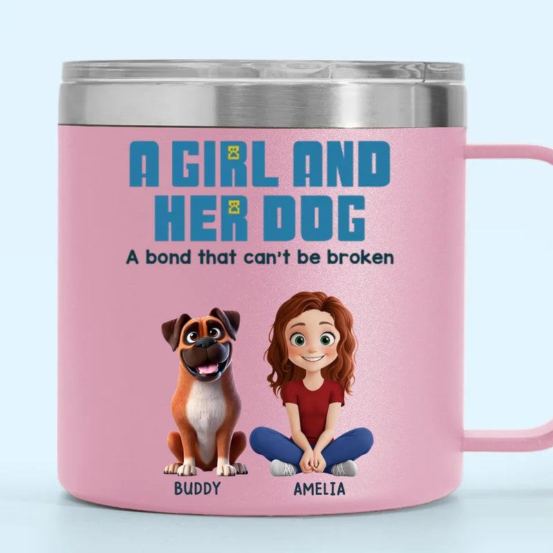 A Girl And Her Dogs Share A Language That Doesn’t Need Words - Dog Personalized Custom 14oz Stainless Steel Tumbler With Handle - Gift For Pet Owners, Pet Lovers