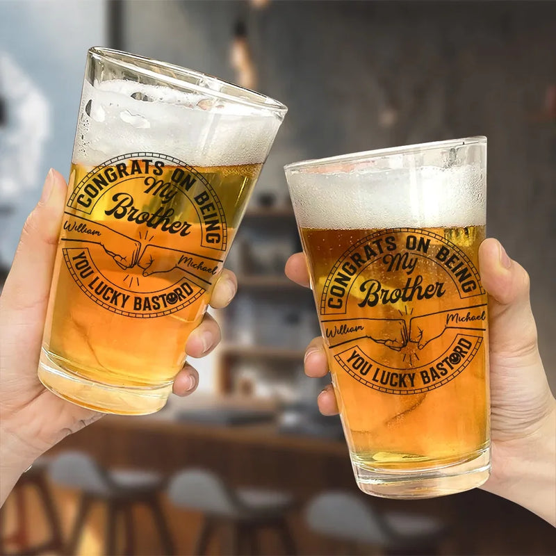 Let's Raise A Glass To My Brother - Family Personalized Custom Beer Glass - Gift For Family Members