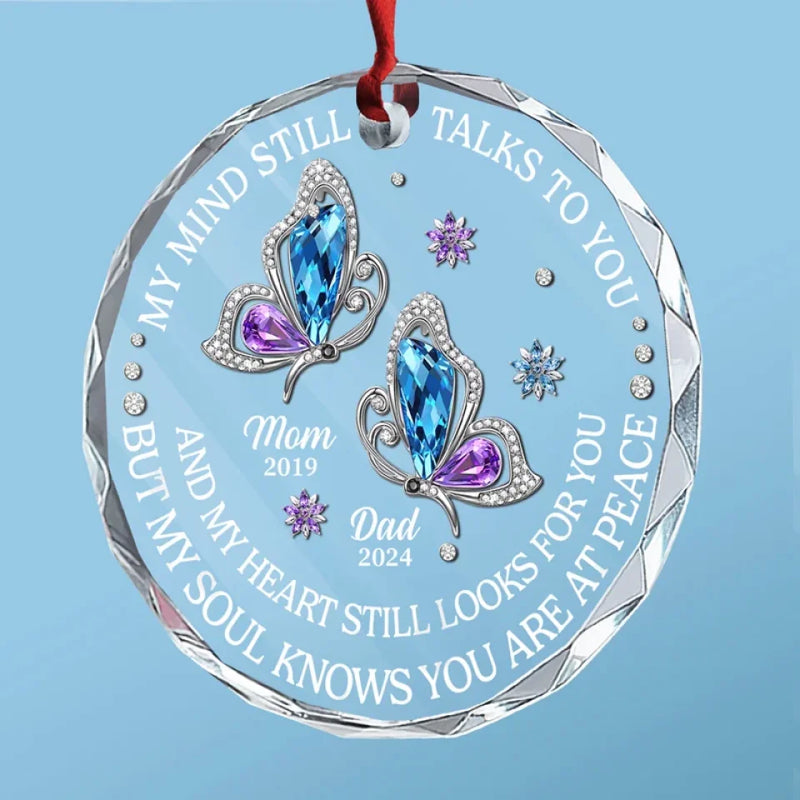Remembered With Love - Memorial Personalized Custom Round Glass Ornament Car Hanger - Sympathy Gift For Family Members