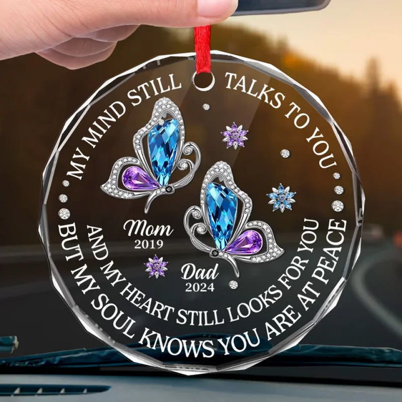 Remembered With Love - Memorial Personalized Custom Round Glass Ornament Car Hanger - Sympathy Gift For Family Members