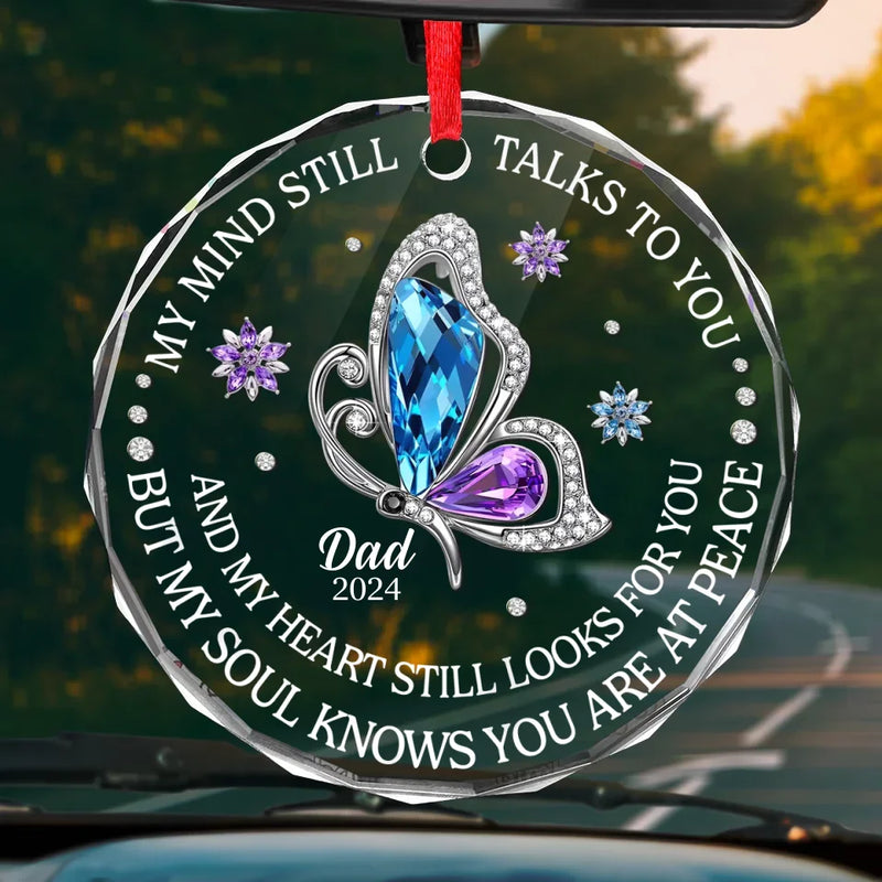 Remembered With Love - Memorial Personalized Custom Round Glass Ornament Car Hanger - Sympathy Gift For Family Members