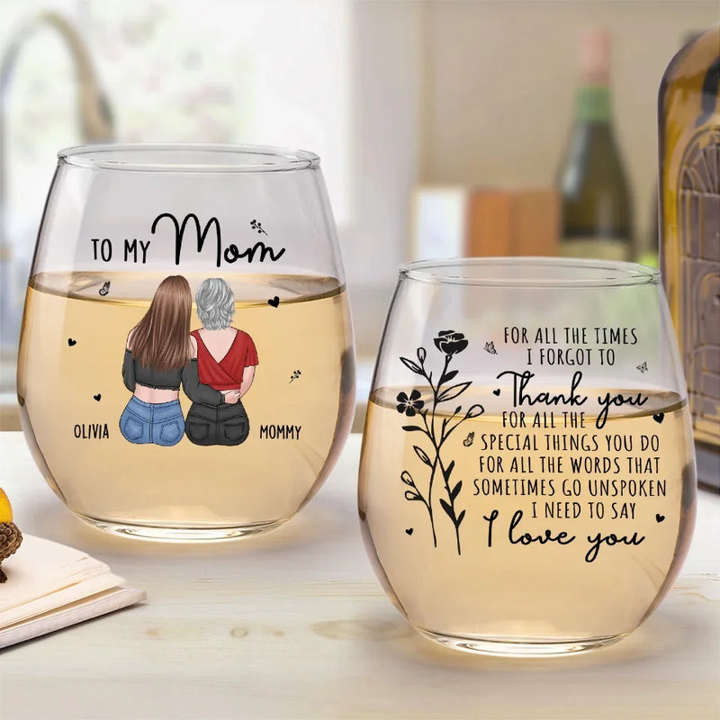 Thank You For All The Things You Do - Family Personalized Custom Wine Glass - Gift For Mom, Daughter