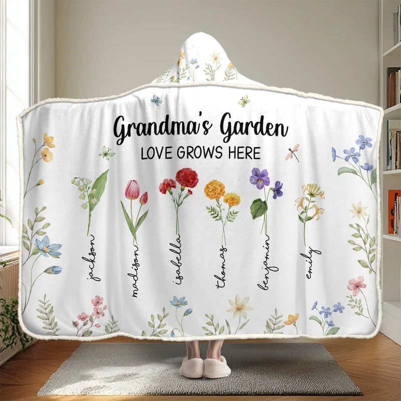 Mama's Favorite Garden - Family Personalized Custom Snuggle Blanket, Hoodie Blanket - Gift For Mom, Grandma