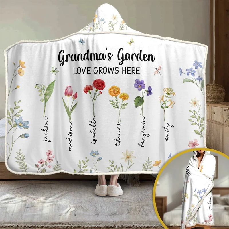 Mama's Favorite Garden - Family Personalized Custom Snuggle Blanket, Hoodie Blanket - Gift For Mom, Grandma