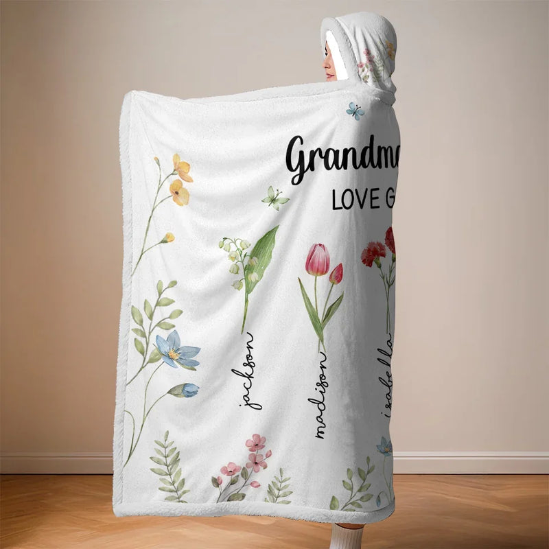 Mama's Favorite Garden - Family Personalized Custom Snuggle Blanket, Hoodie Blanket - Gift For Mom, Grandma