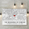Location Map The Beginning Of Forever - Couple Personalized Custom Map Horizontal Canvas - Map Art, Gift For Husband Wife, Anniversary, Long Distance Relationship