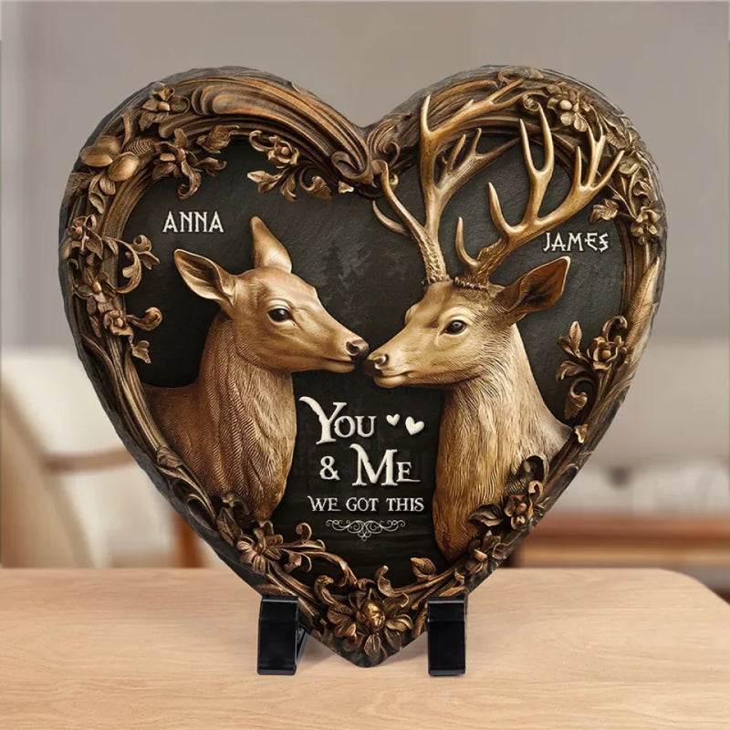 With You, I Feel As Graceful As A Deer In Its Element - Couple Personalized Custom 3D Effect Printed Heart Shaped Stone With Stand - Gift For Husband Wife, Anniversary