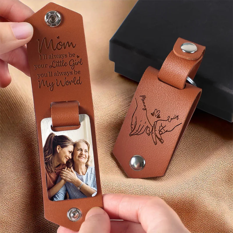 Custom Photo I'll Always Be Your Little Girl - Family Personalized Custom Engraved Leather Keychain - Gift For Mom, Daughter