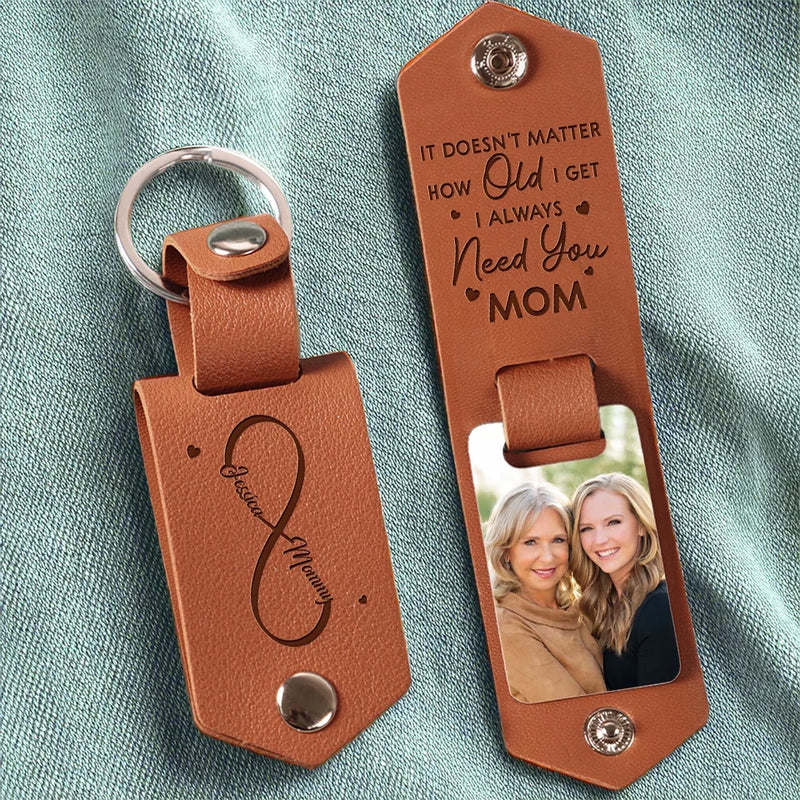 Custom Photo I Need You, Mom - Family Personalized Custom Engraved Leather Keychain - Gift For Mom, Daughter