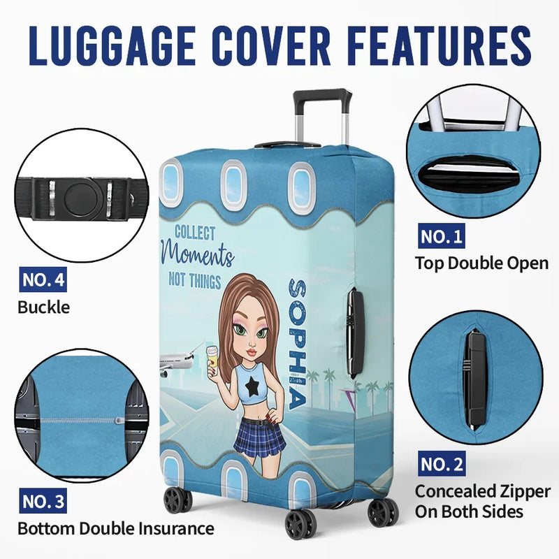 Travel Far, Live Fully - Travel Personalized Custom Luggage Cover - Summer Vacation Gift, Gift For Adventure Travel Lovers