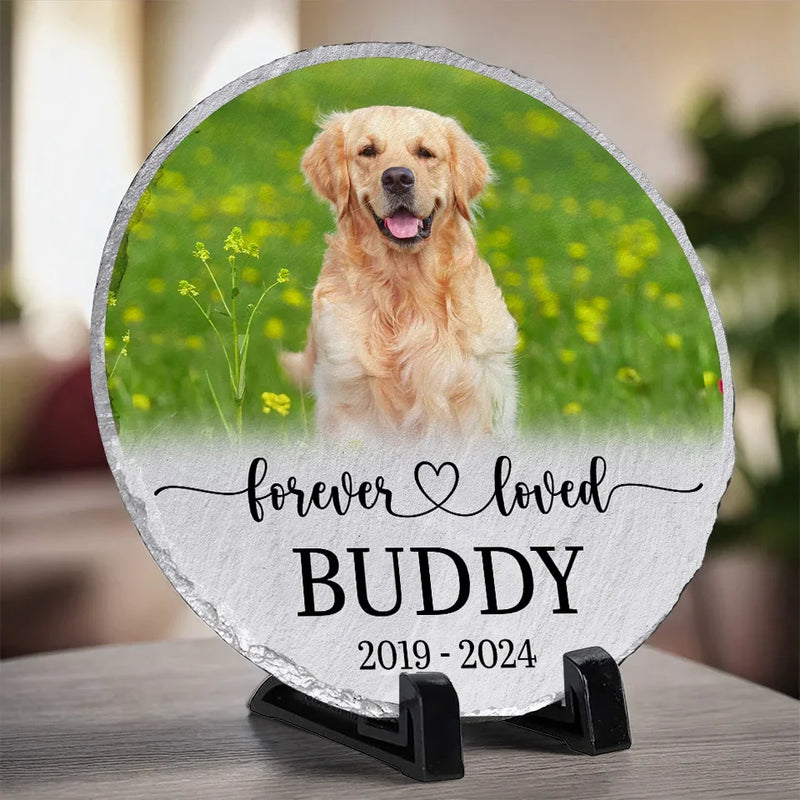 Custom Photo Your Paw Prints Are Forever In My Heart - Memorial Personalized Custom Round Shaped Stone With Stand - Sympathy Gift For Pet Owners, Pet Lovers