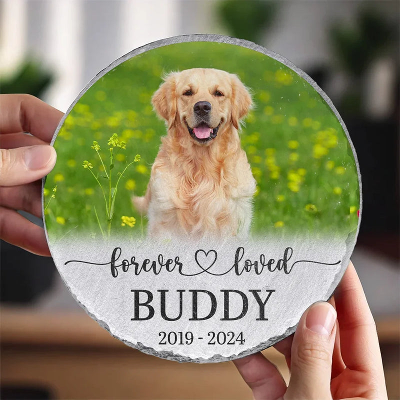 Custom Photo Your Paw Prints Are Forever In My Heart - Memorial Personalized Custom Round Shaped Stone With Stand - Sympathy Gift For Pet Owners, Pet Lovers