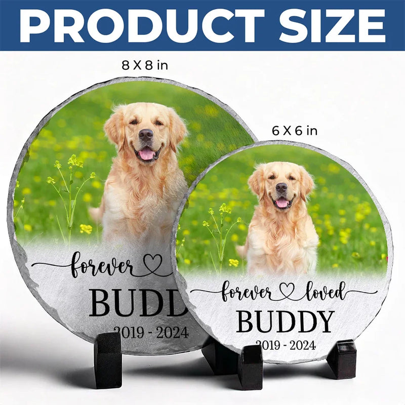 Custom Photo Your Paw Prints Are Forever In My Heart - Memorial Personalized Custom Round Shaped Stone With Stand - Sympathy Gift For Pet Owners, Pet Lovers