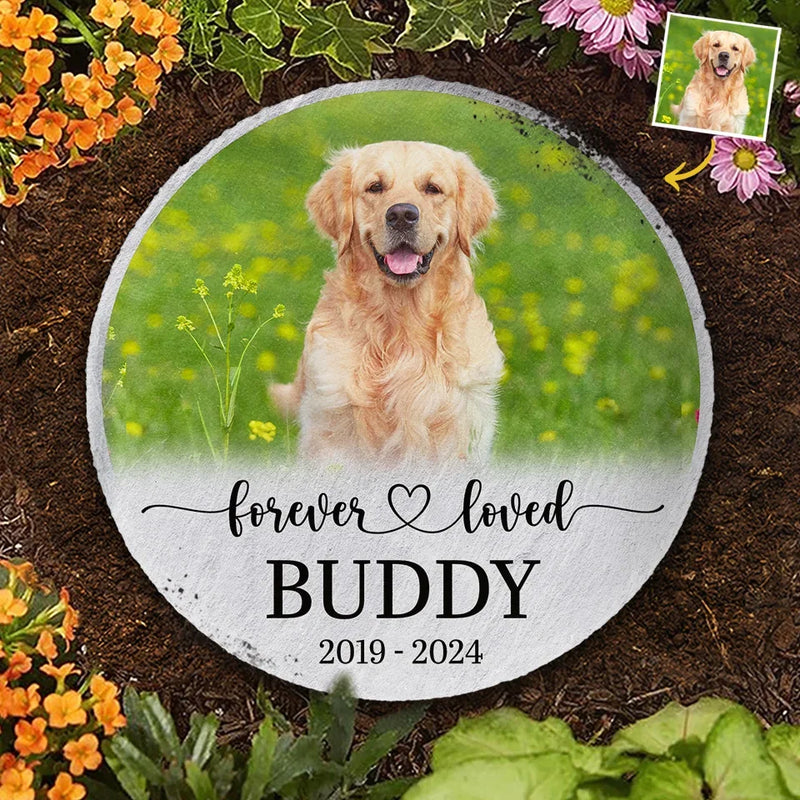 Custom Photo Your Paw Prints Are Forever In My Heart - Memorial Personalized Custom Round Shaped Stone With Stand - Sympathy Gift For Pet Owners, Pet Lovers