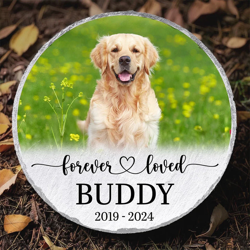 Custom Photo Your Paw Prints Are Forever In My Heart - Memorial Personalized Custom Round Shaped Stone With Stand - Sympathy Gift For Pet Owners, Pet Lovers