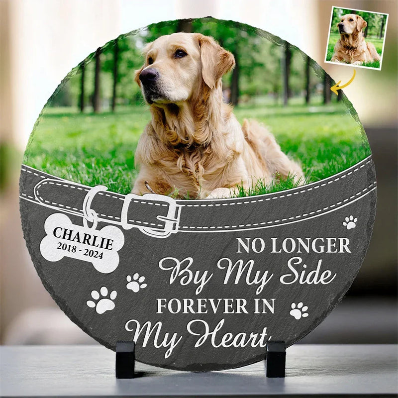 Custom Photo You Left Paw Prints On My Heart Forever - Memorial Personalized Custom Round Shaped Stone With Stand - Sympathy Gift For Pet Owners, Pet Lovers