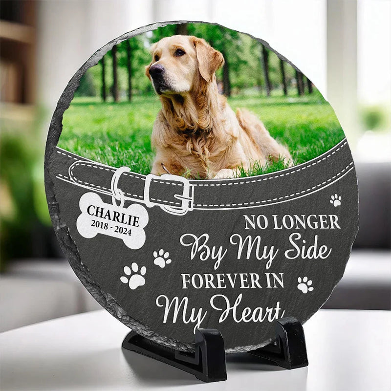 Custom Photo You Left Paw Prints On My Heart Forever - Memorial Personalized Custom Round Shaped Stone With Stand - Sympathy Gift For Pet Owners, Pet Lovers