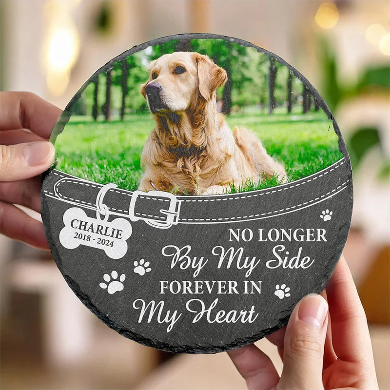 Custom Photo You Left Paw Prints On My Heart Forever - Memorial Personalized Custom Round Shaped Stone With Stand - Sympathy Gift For Pet Owners, Pet Lovers