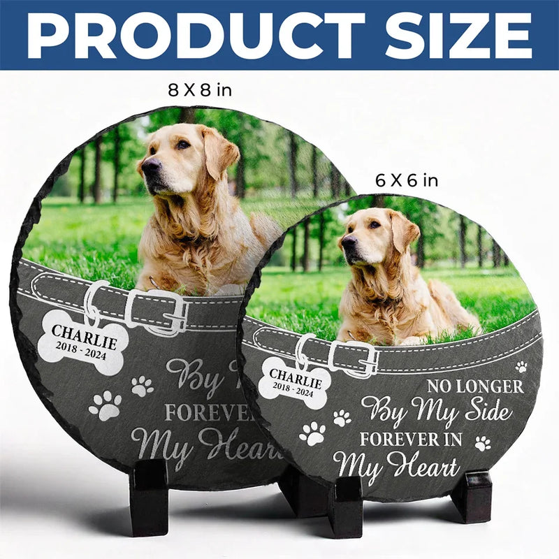 Custom Photo You Left Paw Prints On My Heart Forever - Memorial Personalized Custom Round Shaped Stone With Stand - Sympathy Gift For Pet Owners, Pet Lovers