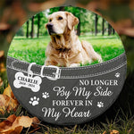 Custom Photo You Left Paw Prints On My Heart Forever - Memorial Personalized Custom Round Shaped Stone With Stand - Sympathy Gift For Pet Owners, Pet Lovers