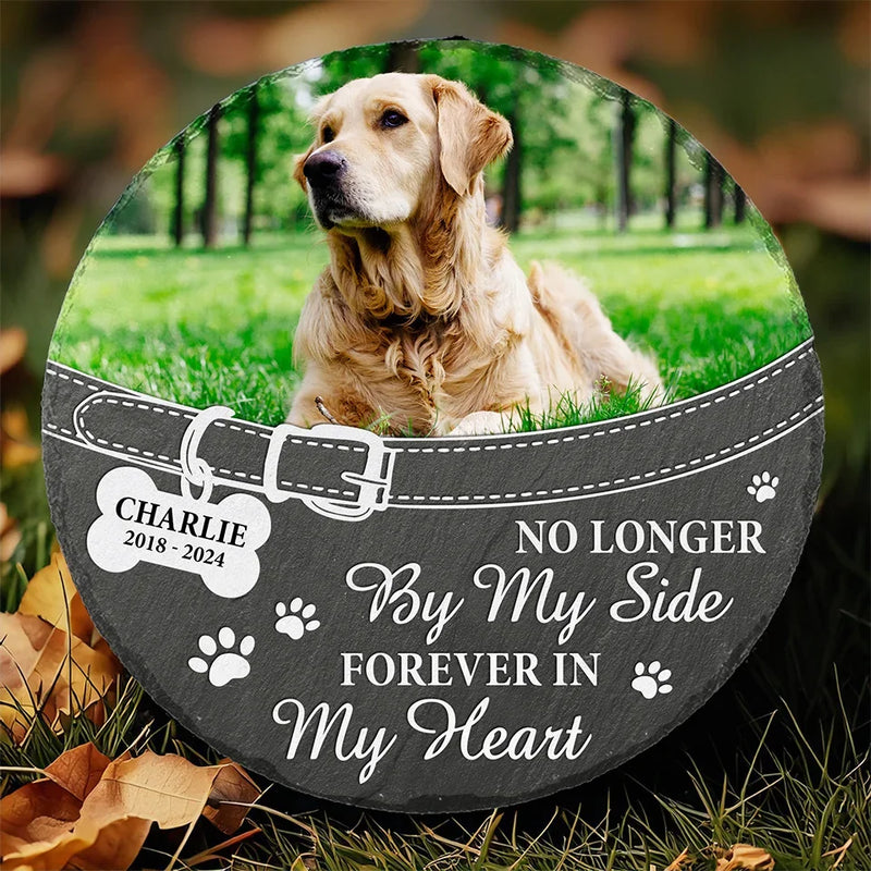 Custom Photo You Left Paw Prints On My Heart Forever - Memorial Personalized Custom Round Shaped Stone With Stand - Sympathy Gift For Pet Owners, Pet Lovers
