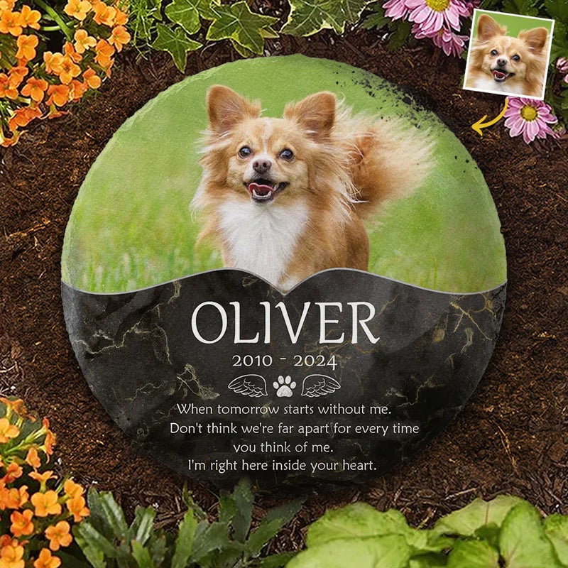 Custom Photo I'm Right Here Inside Your Heart - Memorial Personalized Custom Round Shaped Stone With Stand - Sympathy Gift For Pet Owners, Pet Lovers
